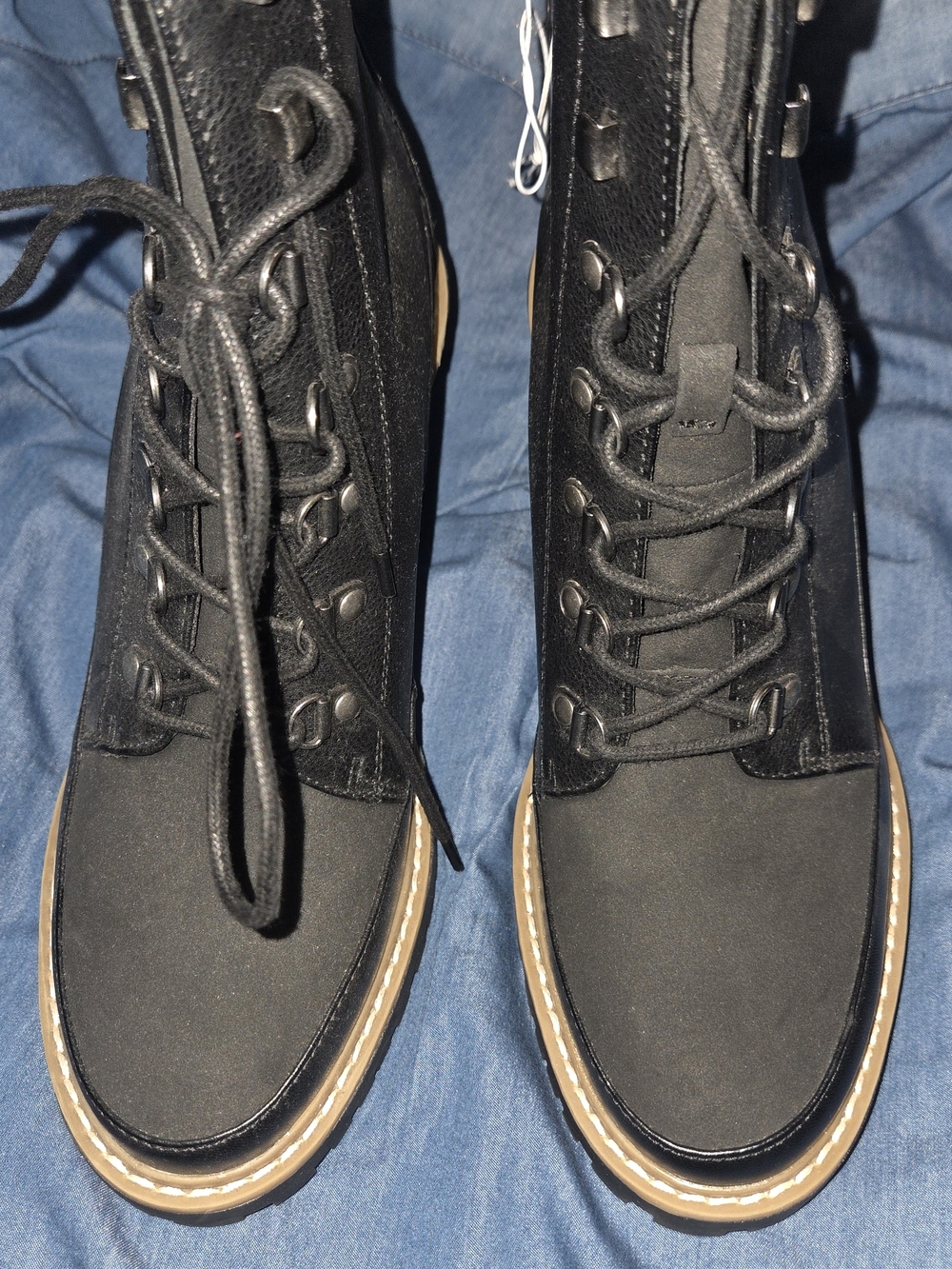A New Day Black Lace-Up Women's Boots with Tan Welt, Size 10